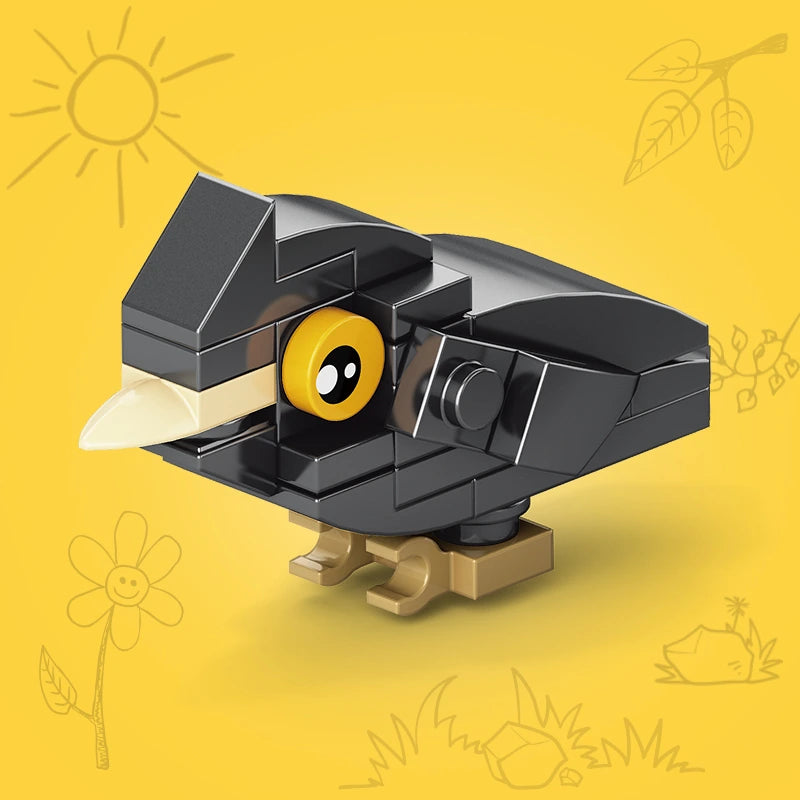 A brick beak crow against a yellow background.