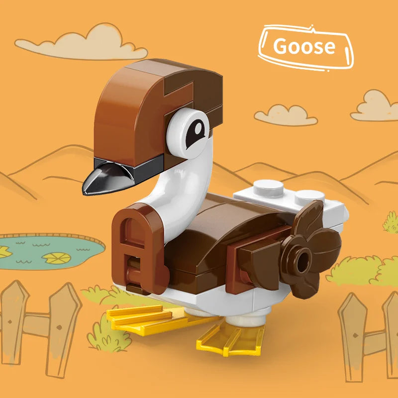 Goose building block toy against an orange background