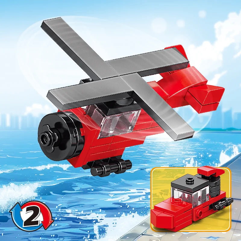 Fire Rescue Chopper Building Block (1Pc)