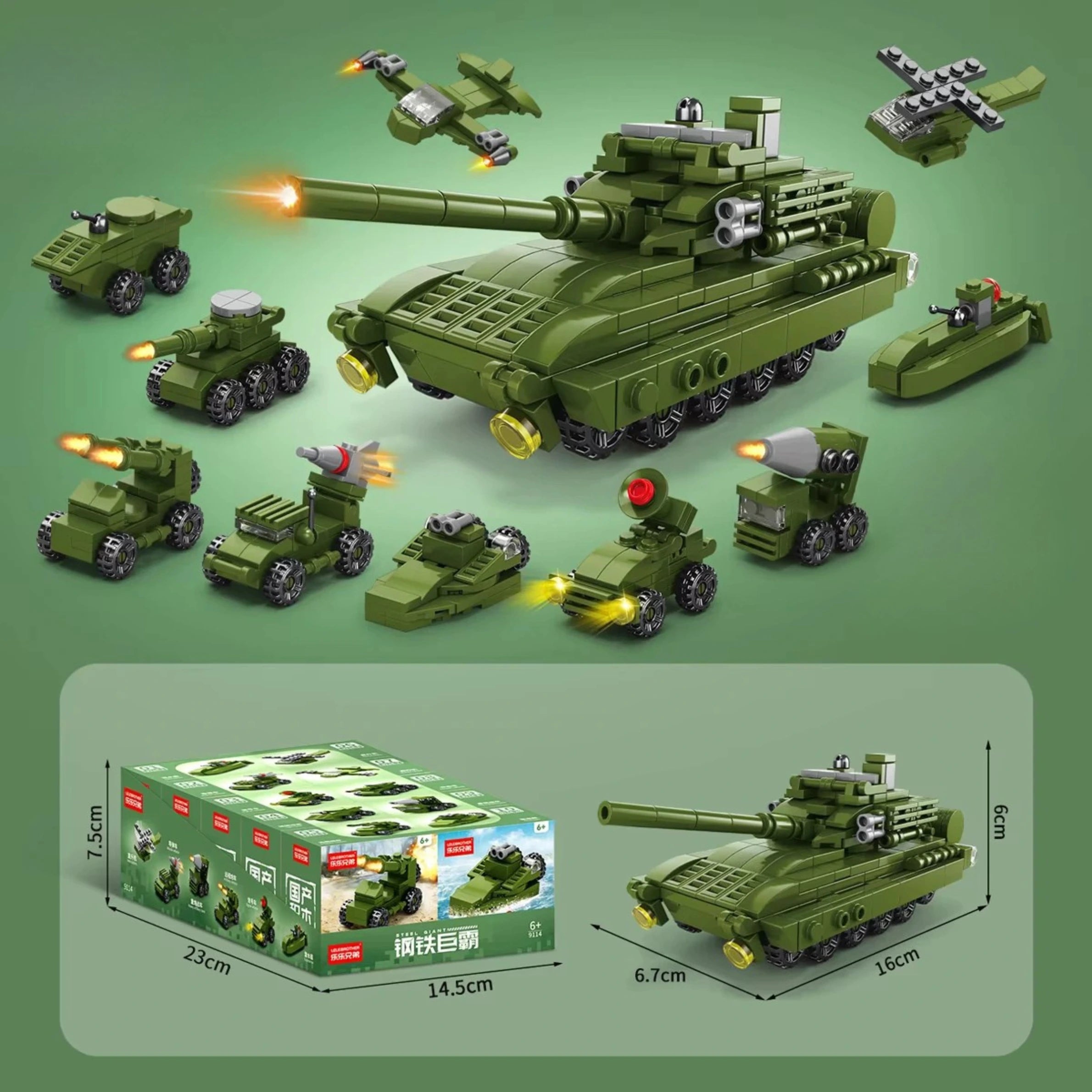 Packaging and various models of the toy.