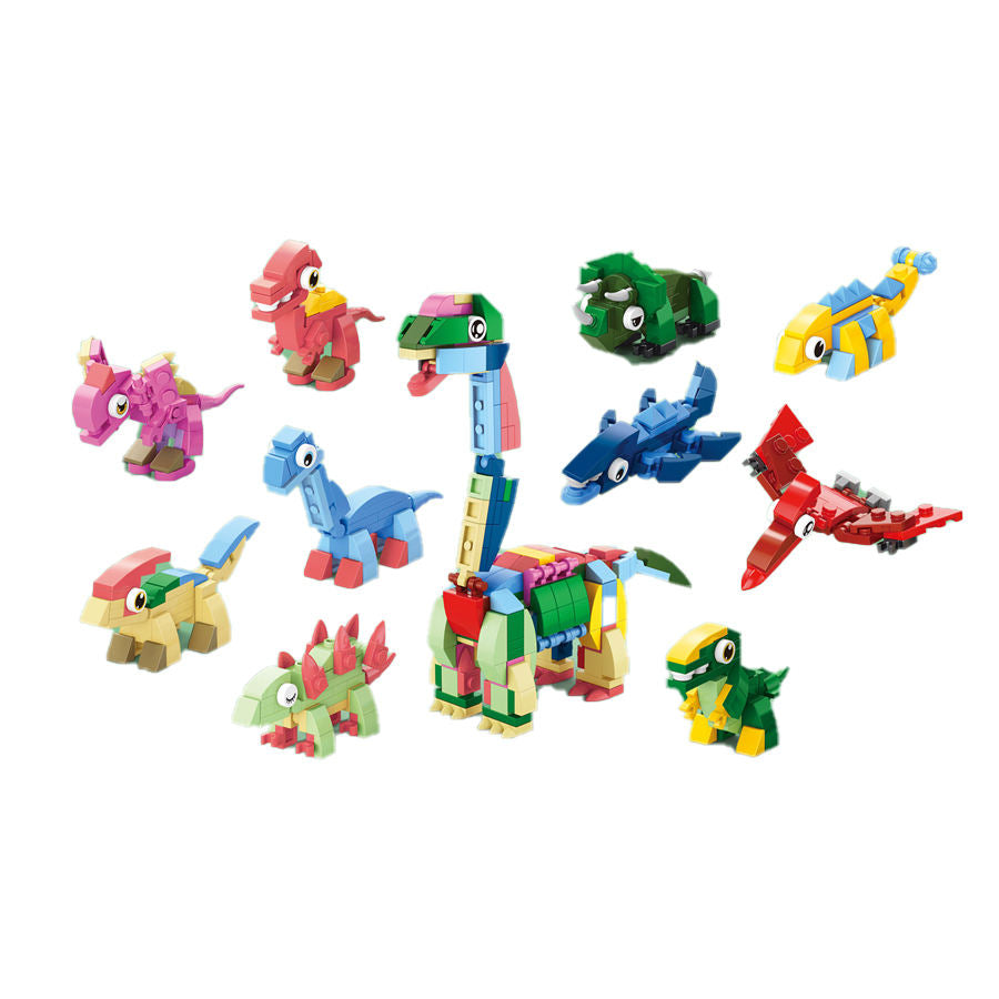 Multiple types of dinosaur building blocks.